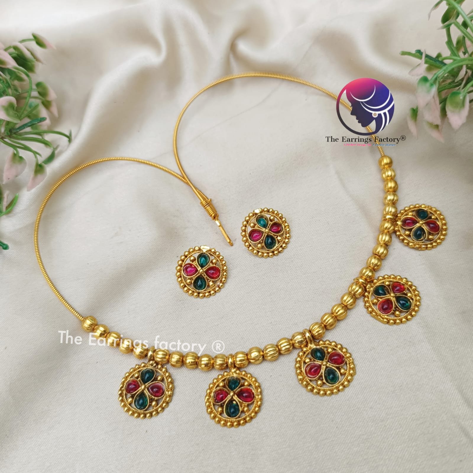 Trending Antique Multi Stone Neckset with Earrings