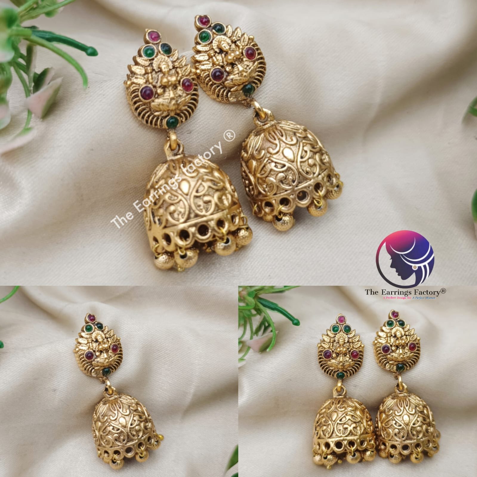 Traditional Lakshmi Antique Multi stone Temple Jhumka
