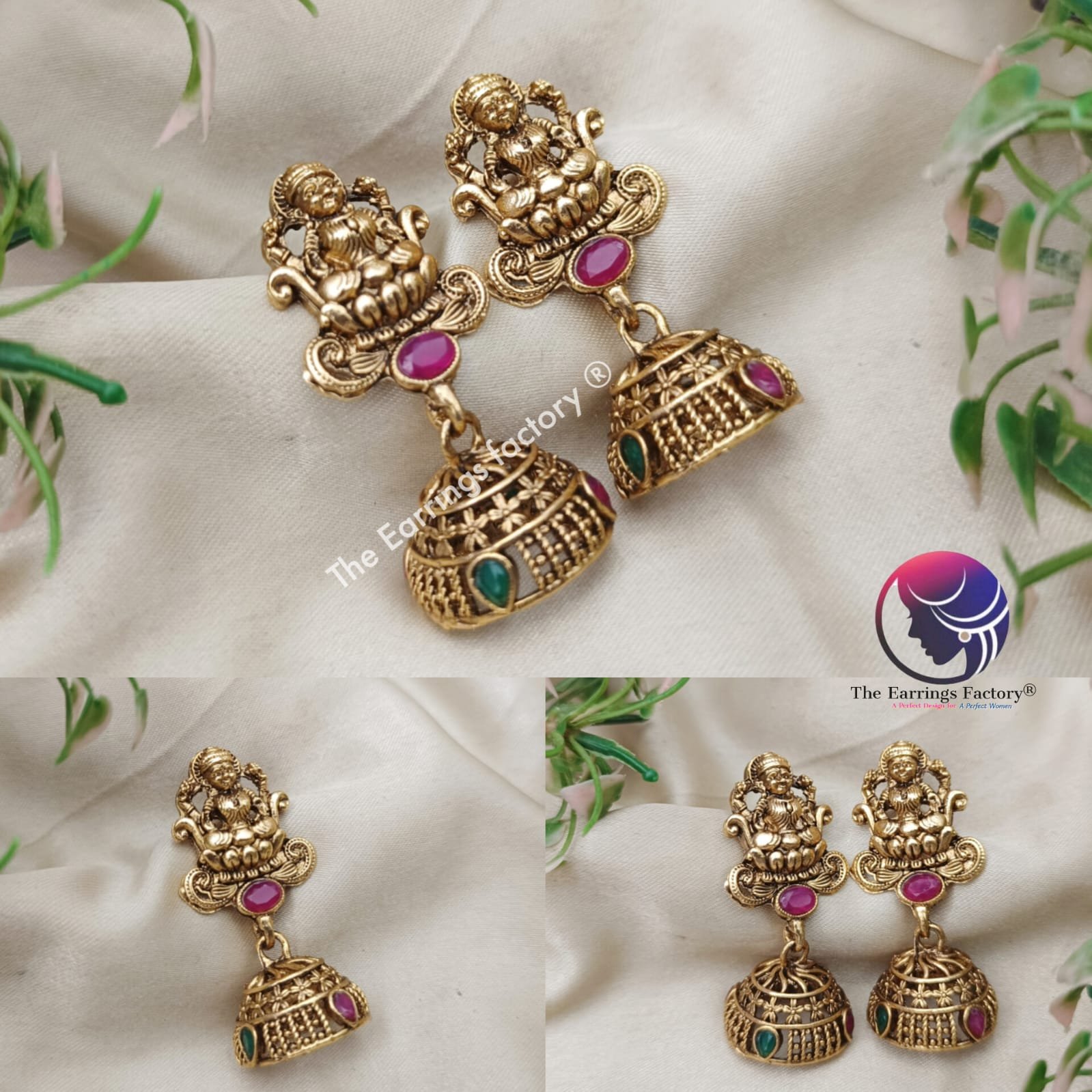 Traditional Lakshmi Antique Multi stone Temple Jhumka