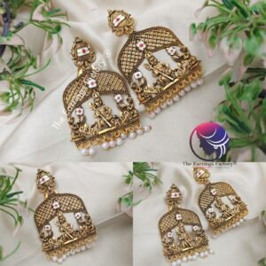 Traditional Golden Pearl Beads Dangle Earrings