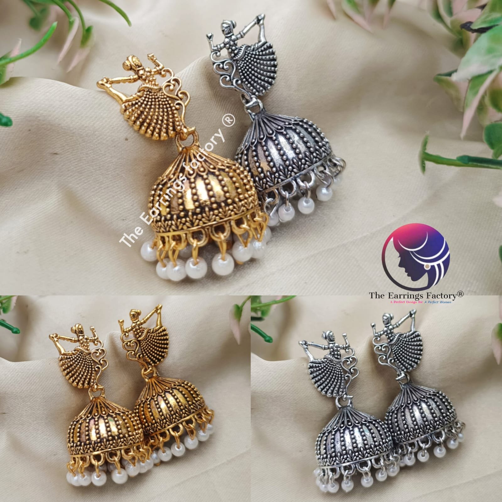 Traditional Golden | Silver Pearl Beads Doll Jhumka