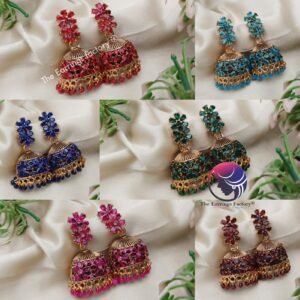 Traditional Golden Colourful Pearl Beads Stone Jhumka