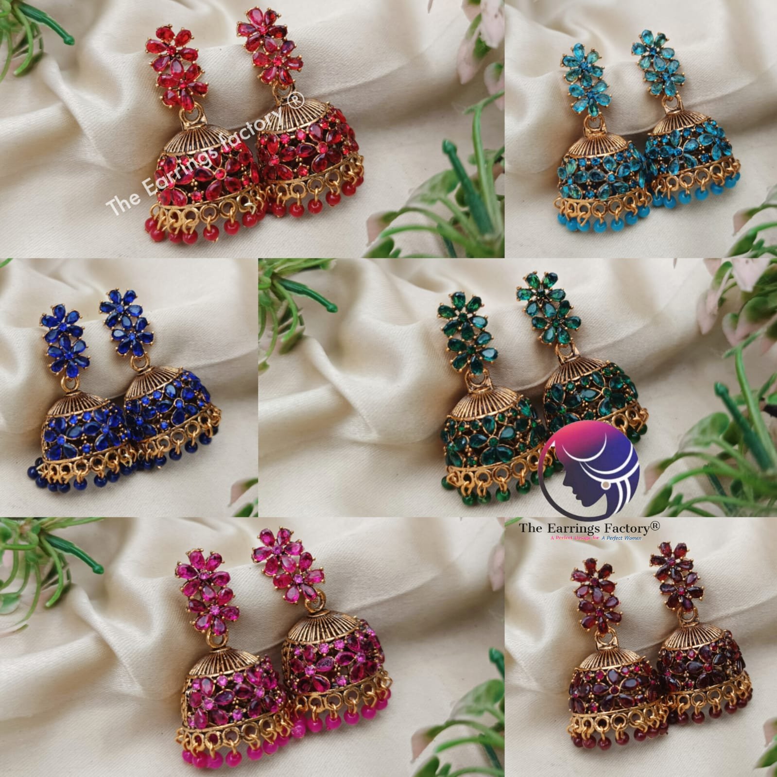 Traditional Golden Colourful Pearl Beads Stone Jhumka
