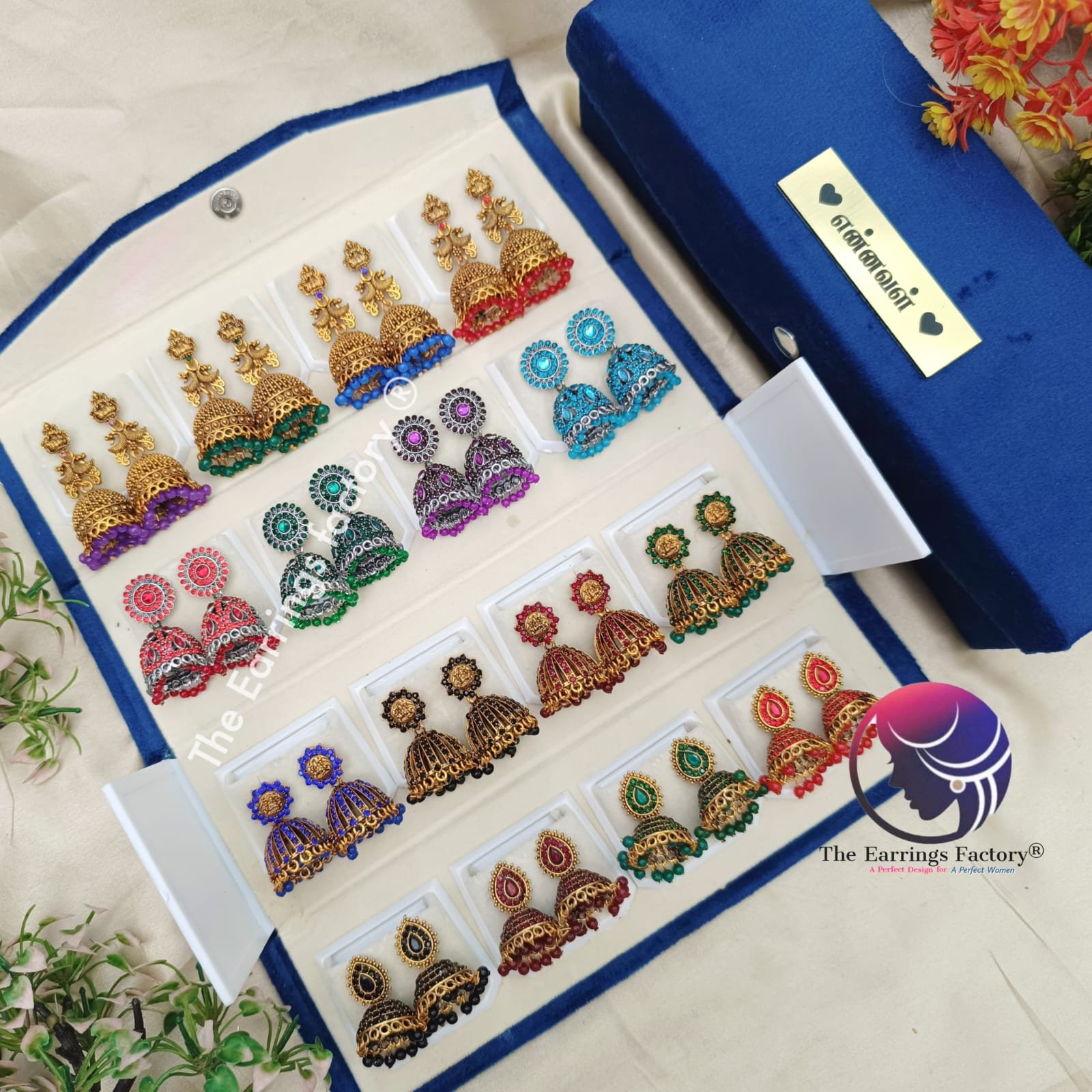 Set of 16 pair Earrings With Folding Jewellery box