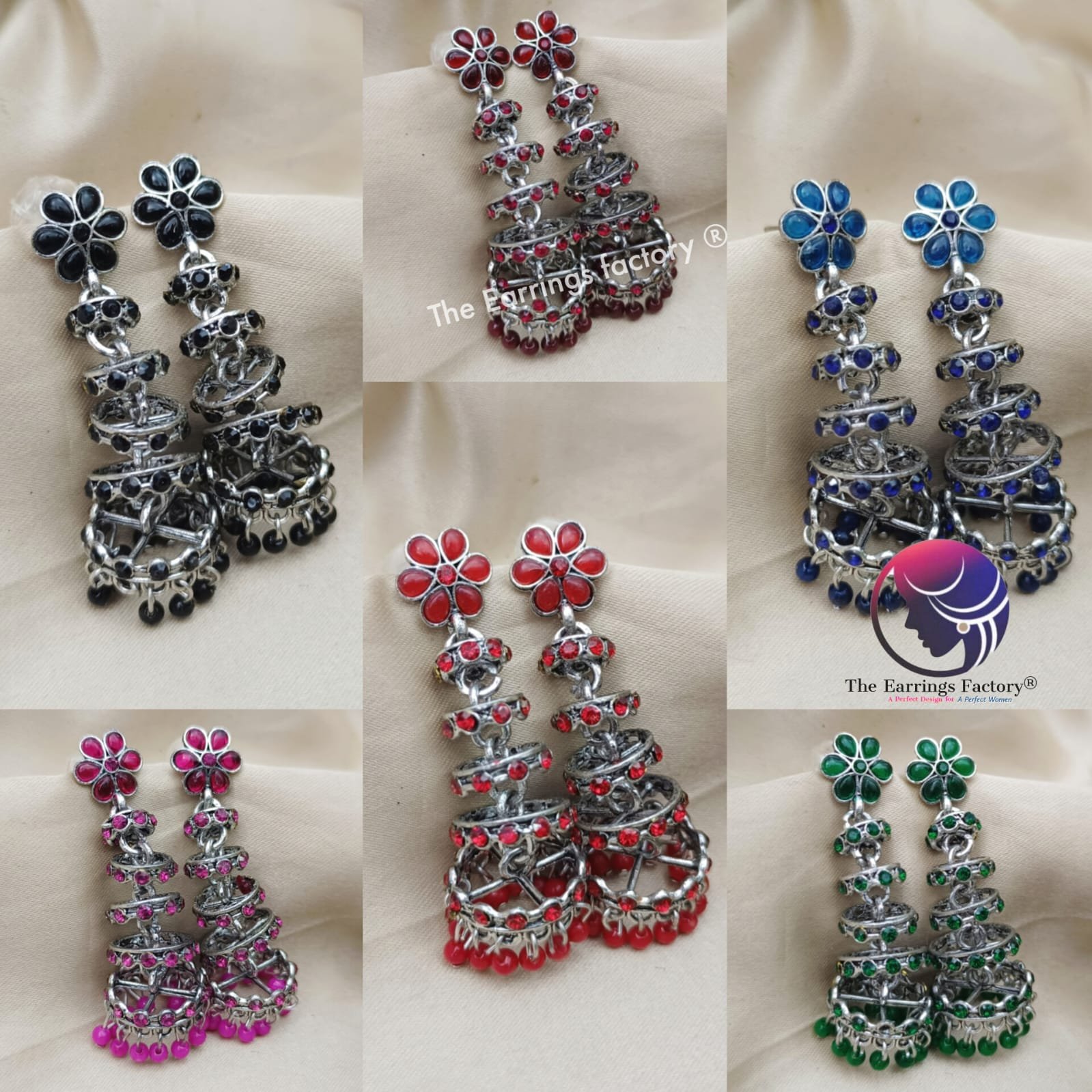 Trending Weightless Silver Floral Stone Layer Long Jhumka