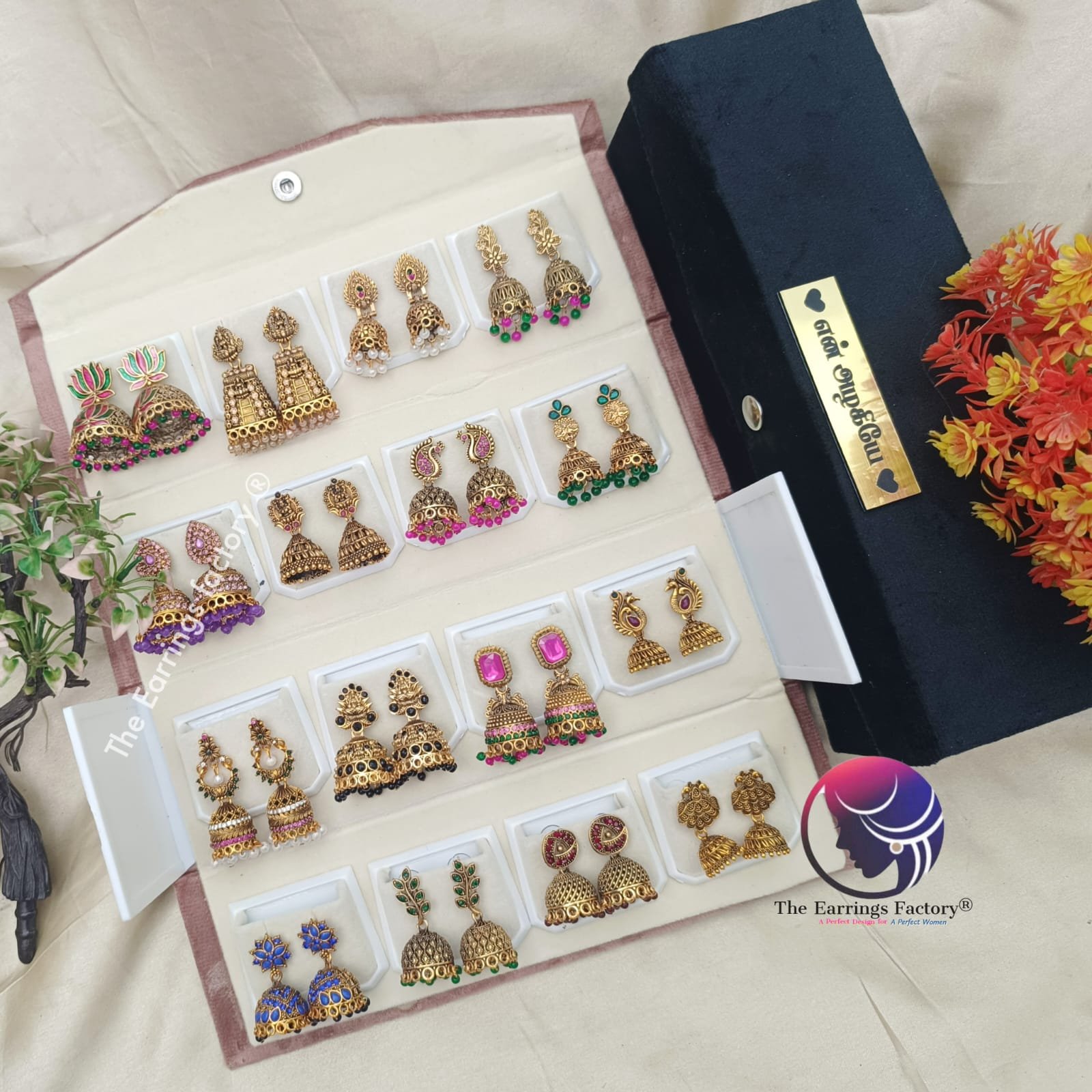 Set of 16 pair Earrings With Folding Jewellery box
