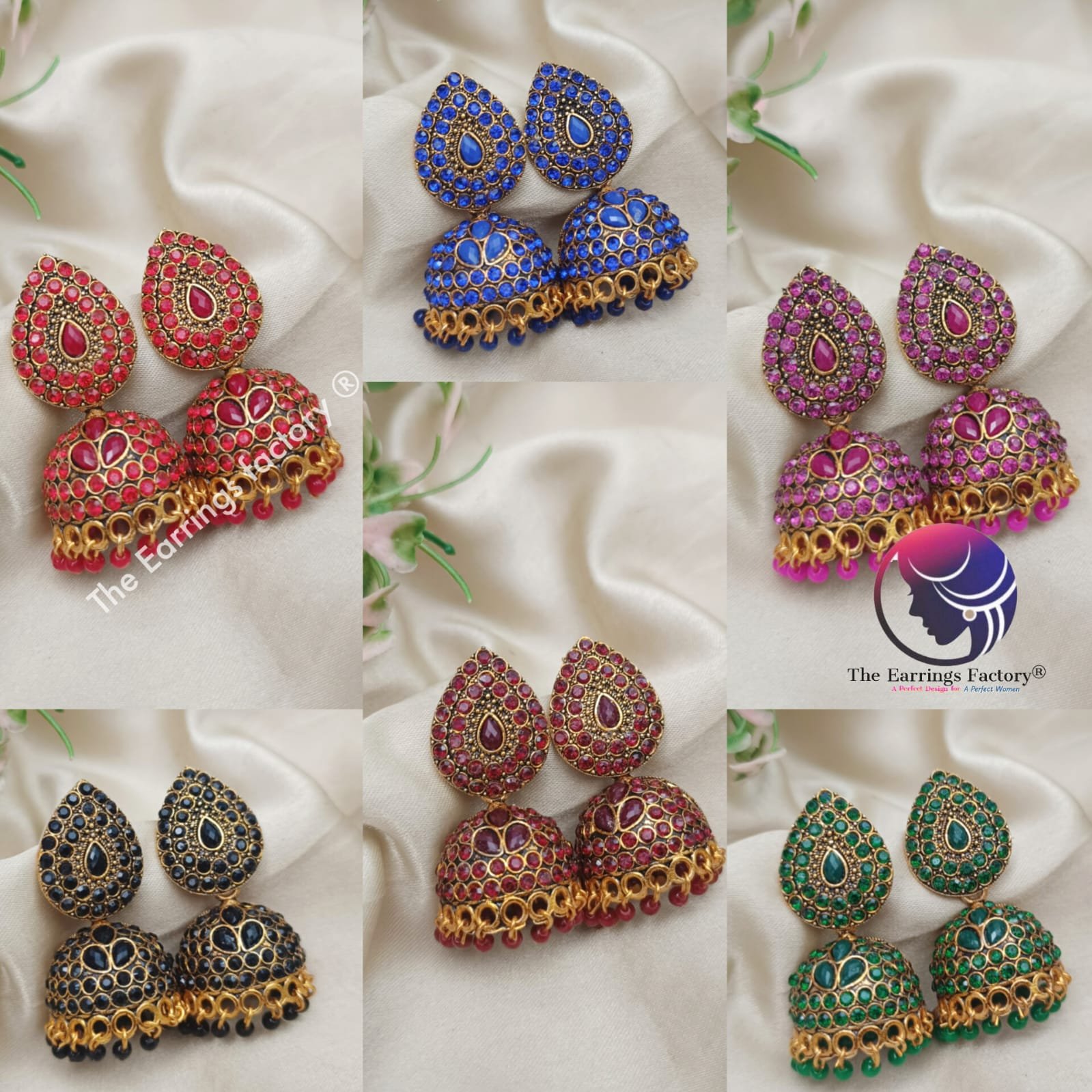 Traditional Golden Colourful Pearl Beads Stone Jhumka