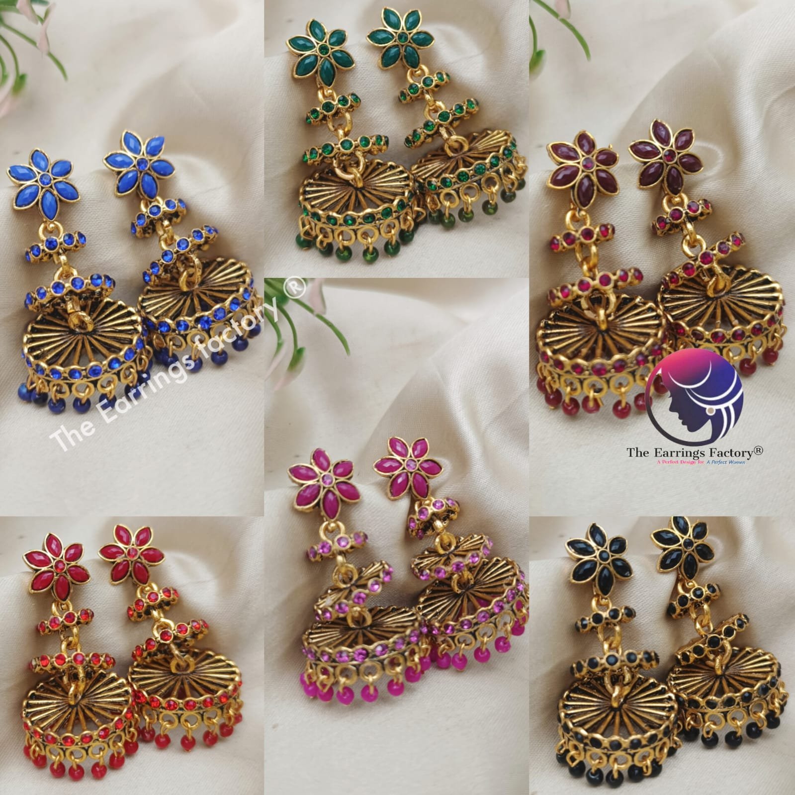 Trending Weightless Golden Colourful Pearl Beads Stone Layer Jhumka