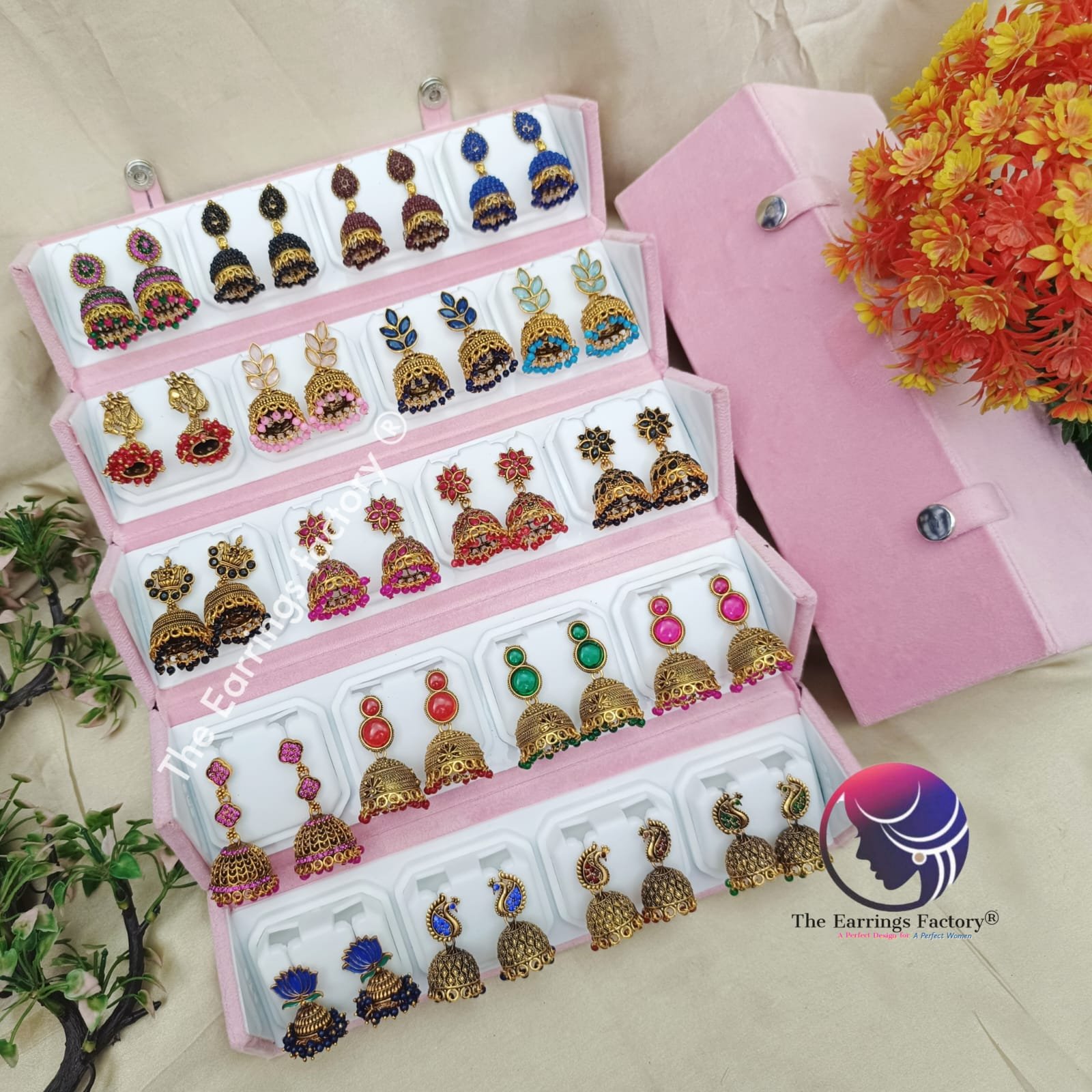 Set of 20 pair Earrings With Folding Jewellery box