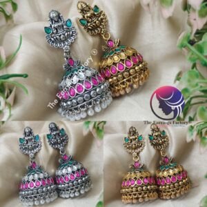 Traditional Golden | Silver Multi Stone Lakshmi Jhumka