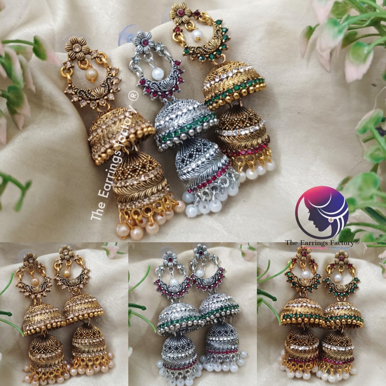 Traditional Golden | Silver Two Layer Stone Jhumka