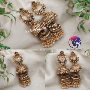 Traditional Golden Two Layer Stone Jhumka