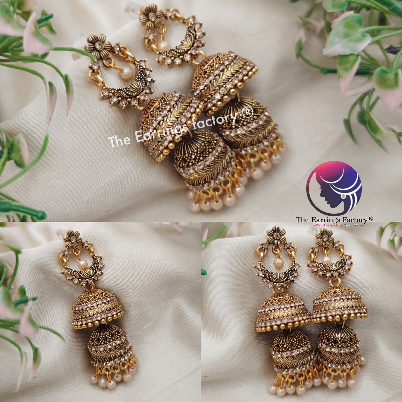 Traditional Golden Two Layer Stone Jhumka