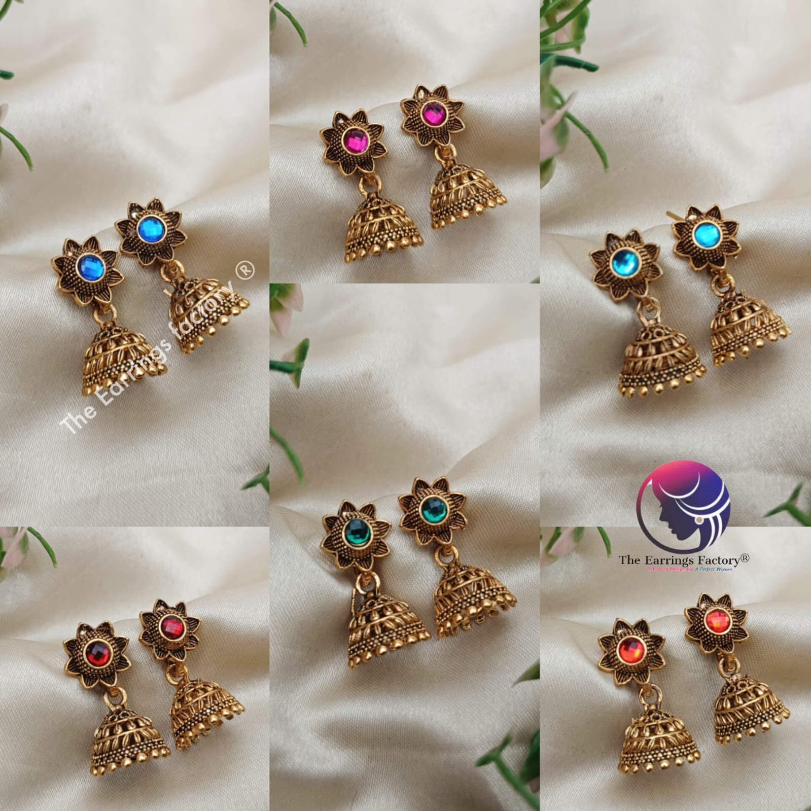 Trending Golden Small Floral Stone Jhumka