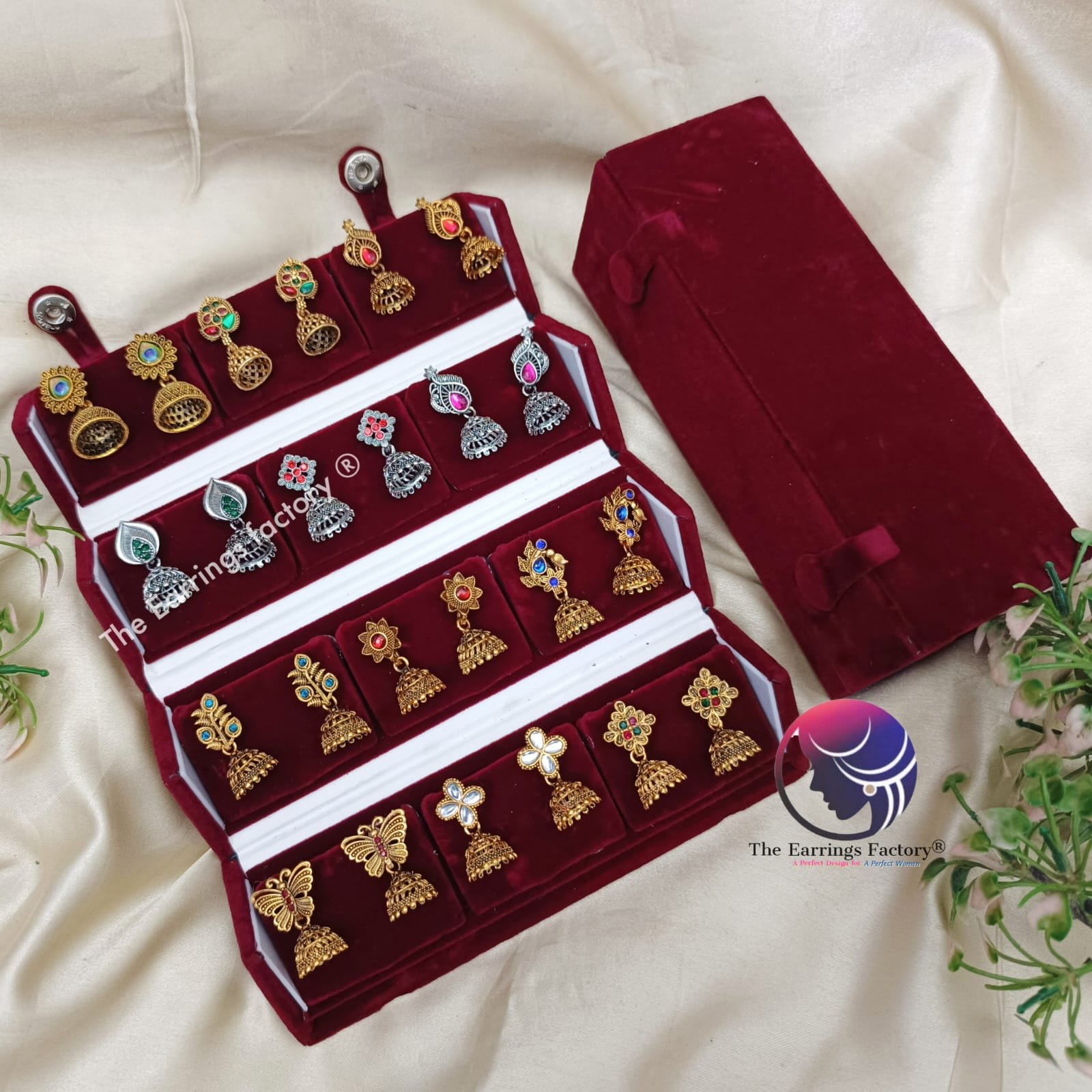 Set of 12 pair Earrings With Folding Jewellery box