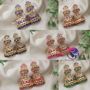 Traditional Golden Colourful Pearl beads Lakshmi Stone Jhumka