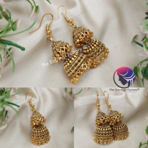 Traditional Golden metal beads two layer Hook Jhumka