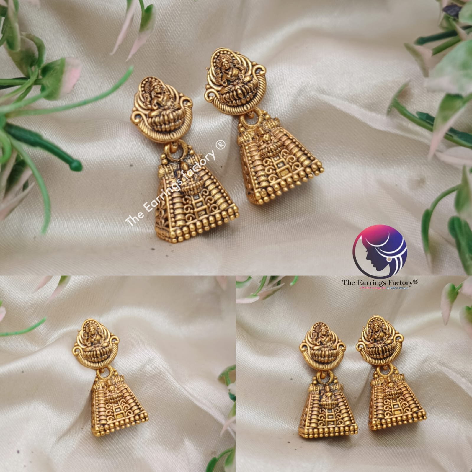Traditional Gopuram Small Golden Temple Jhumka