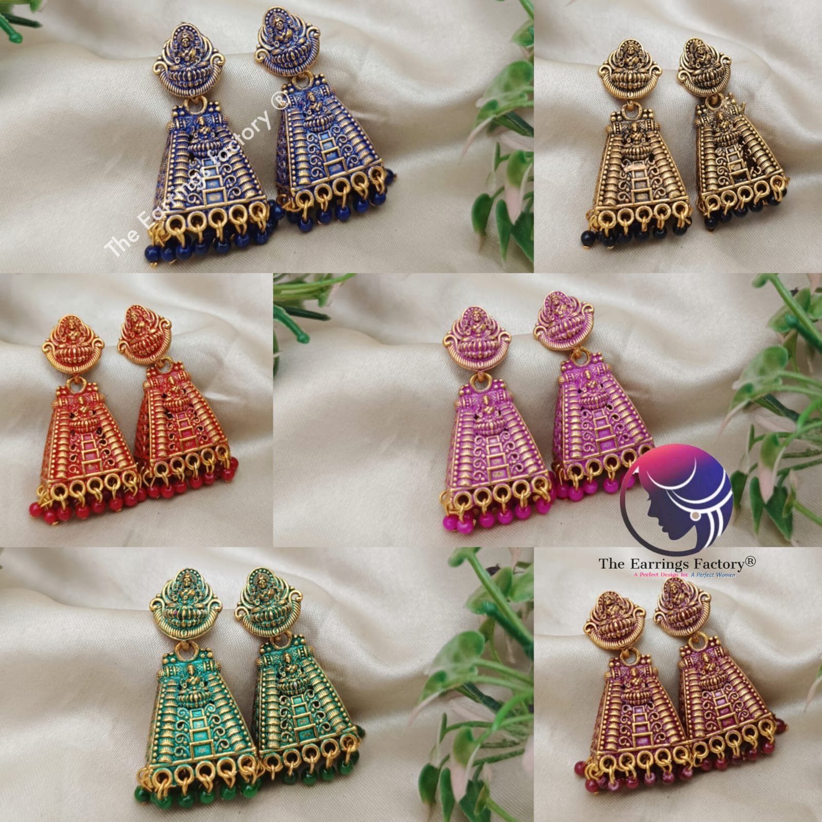 Traditional Gopuram Golden Colourful Pearl beads Lakshmi Jhumka
