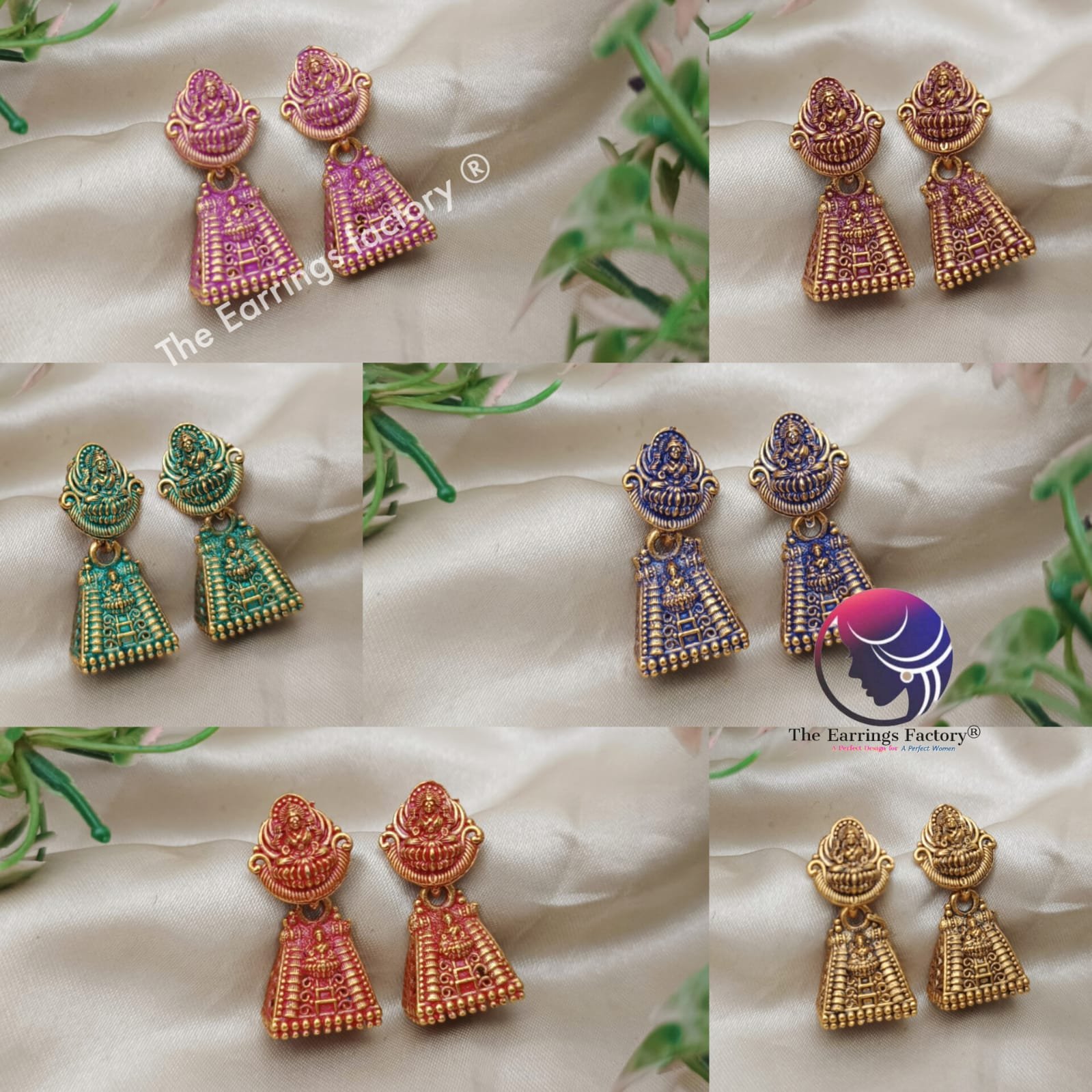 Traditional Gopuram Golden Colourful Lakshmi Small Jhumka
