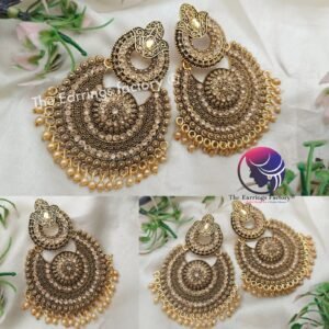 Trending Big Size Chandbali Golden Pearl Beads Stone Earrings