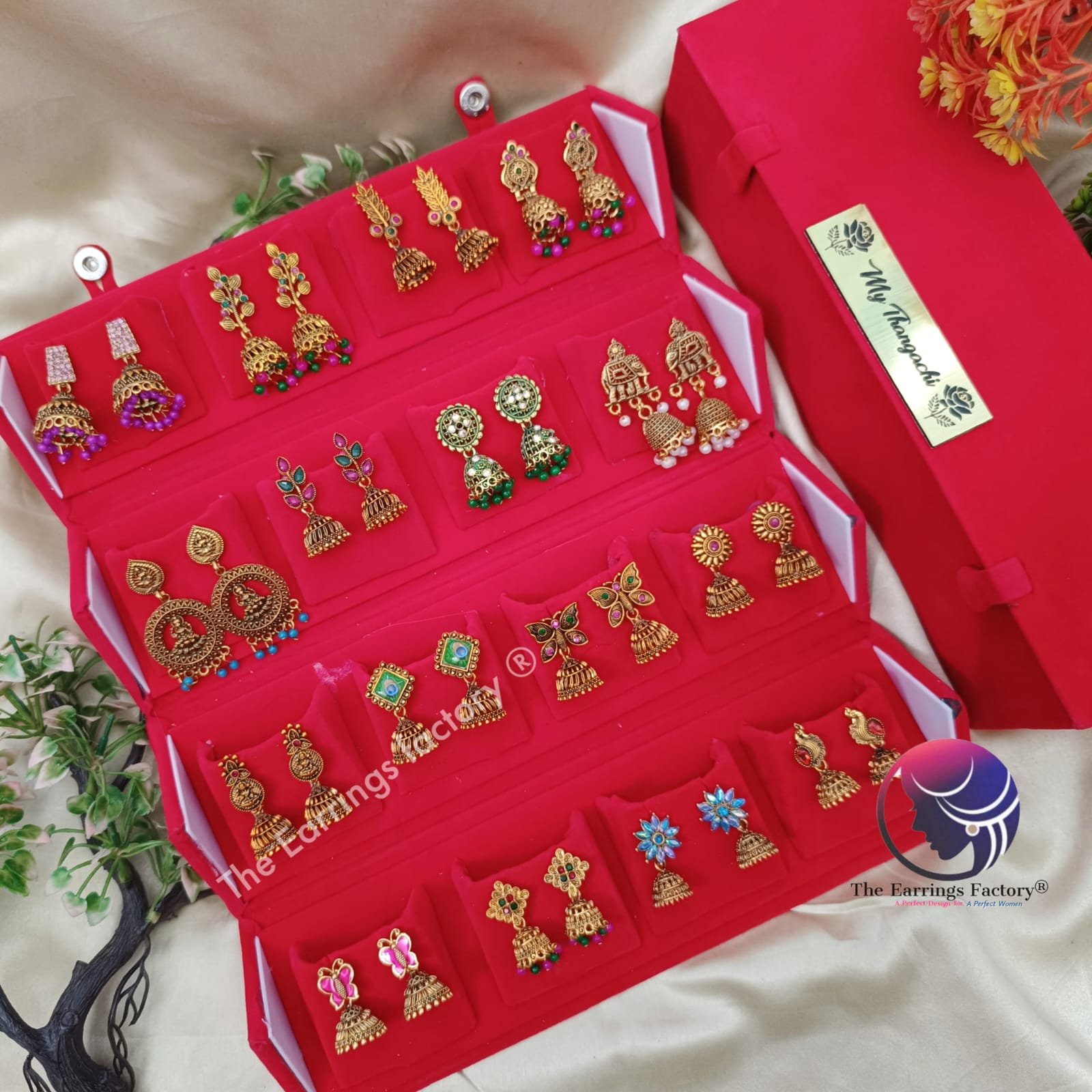 Set of 16 pair Earrings With Folding Jewellery box