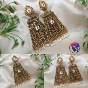 Traditional weightless Golden Gopuram Long Vel Earrings