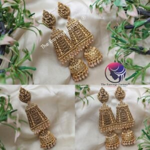 Traditional Golden Gopuram Long Earrings Jhumka