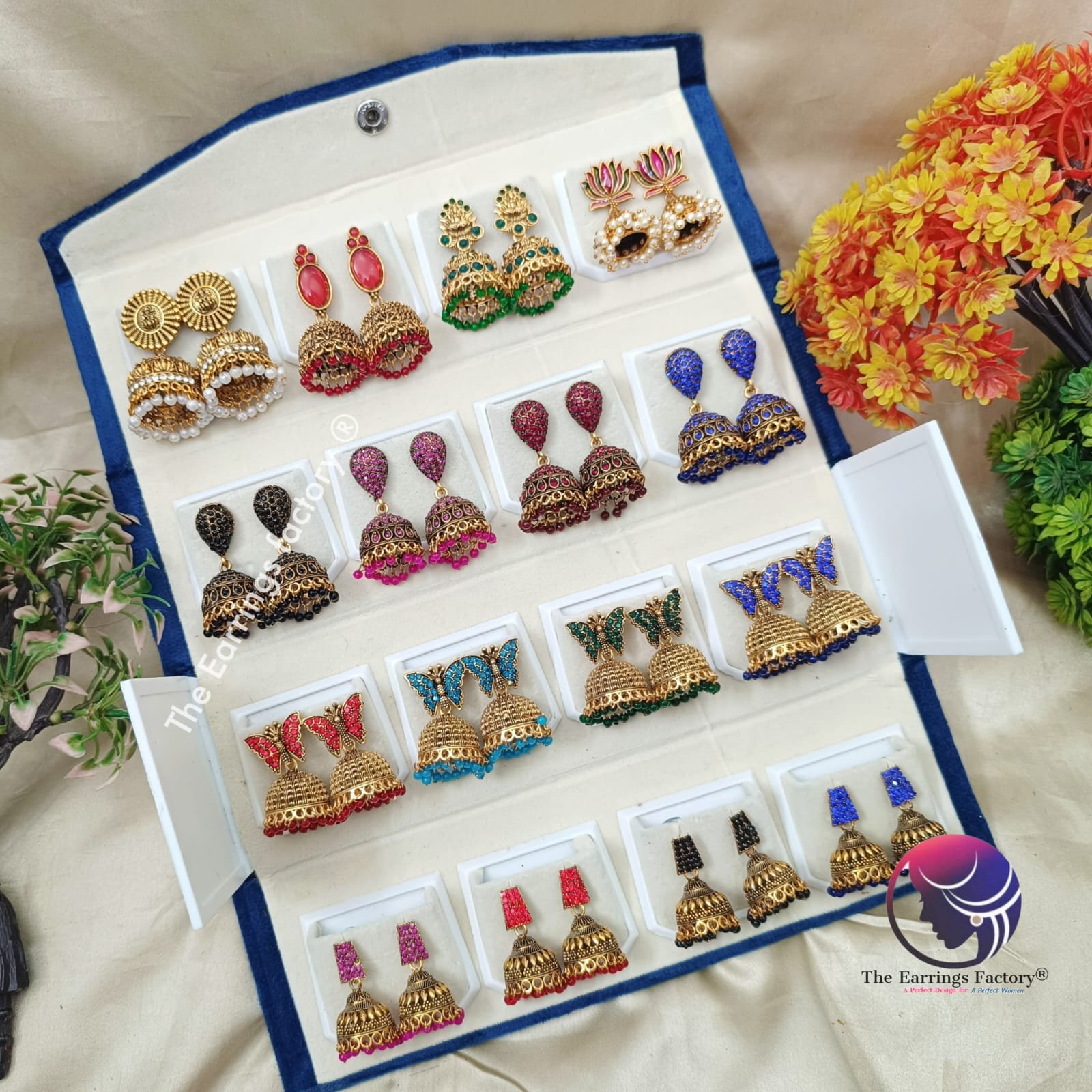 Set of 16 pair Earrings With Folding Jewellery box
