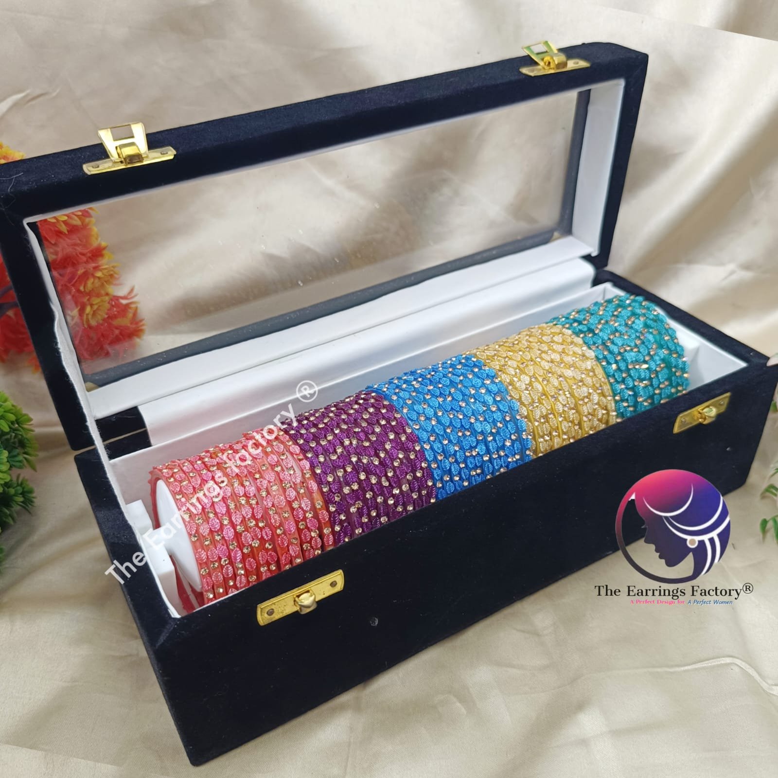 Trending Set of 9 Set Leaf design Glass Bangles With box