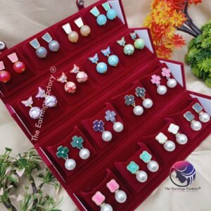 Set of 16 pair Earrings With Folding Jewellery box