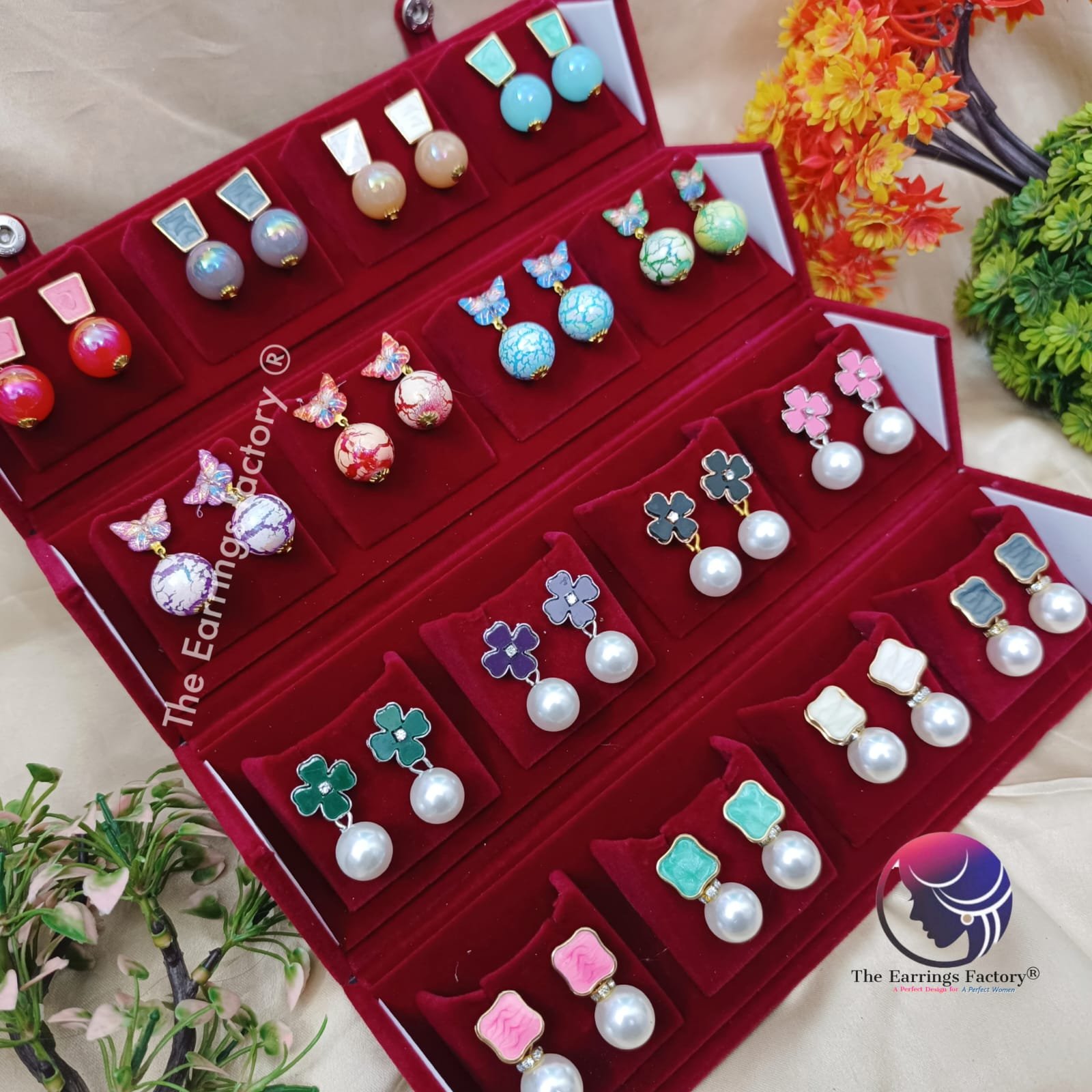 Set of 16 pair Earrings With Folding Jewellery box
