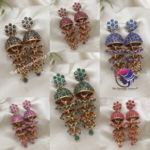 Trending Weightless Golden Floral Stone Layer Long Jhumka