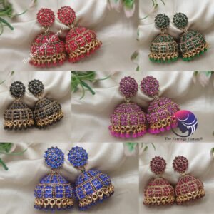 Traditional Golden Colourful Pearl Beads Stone Jhumka