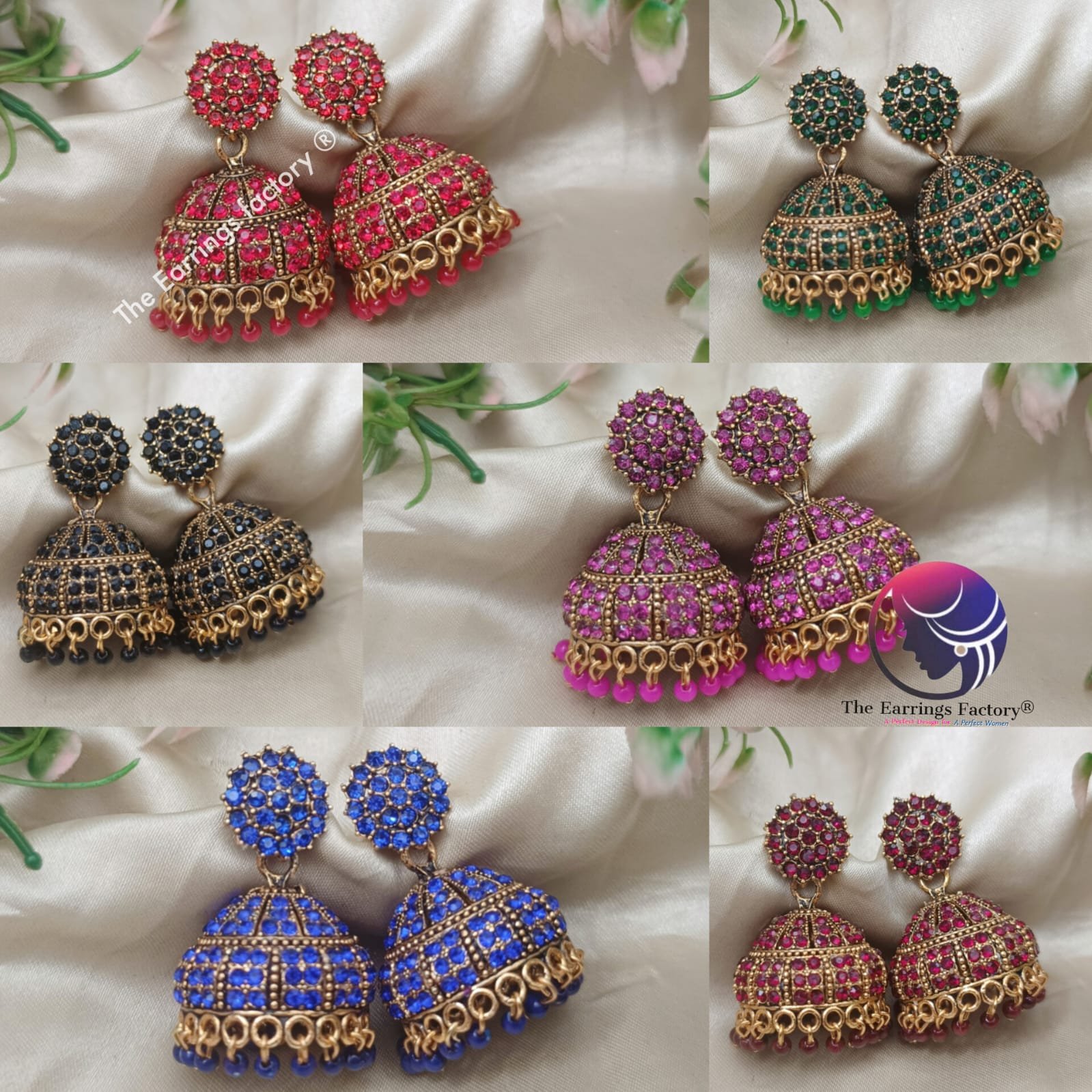 Traditional Golden Colourful Pearl Beads Stone Jhumka