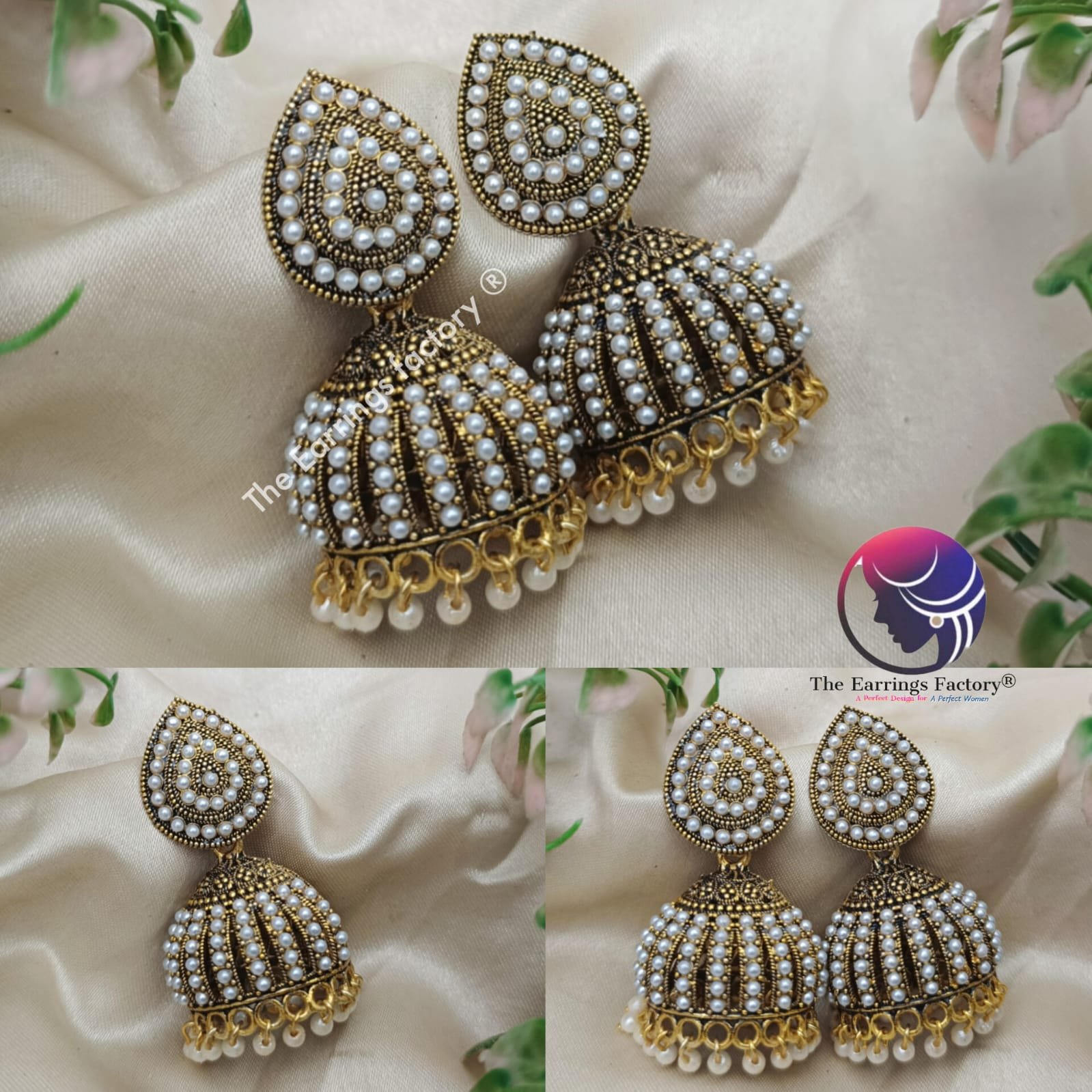 Traditional Golden Pearl Jhumka
