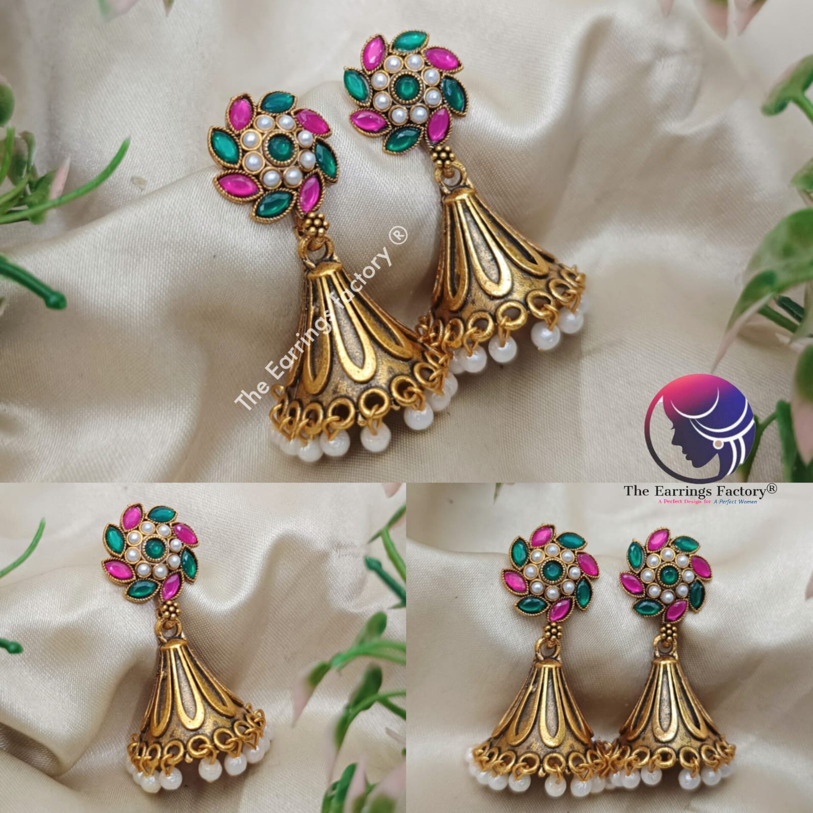 Traditional Golden Multi stone Jhumka