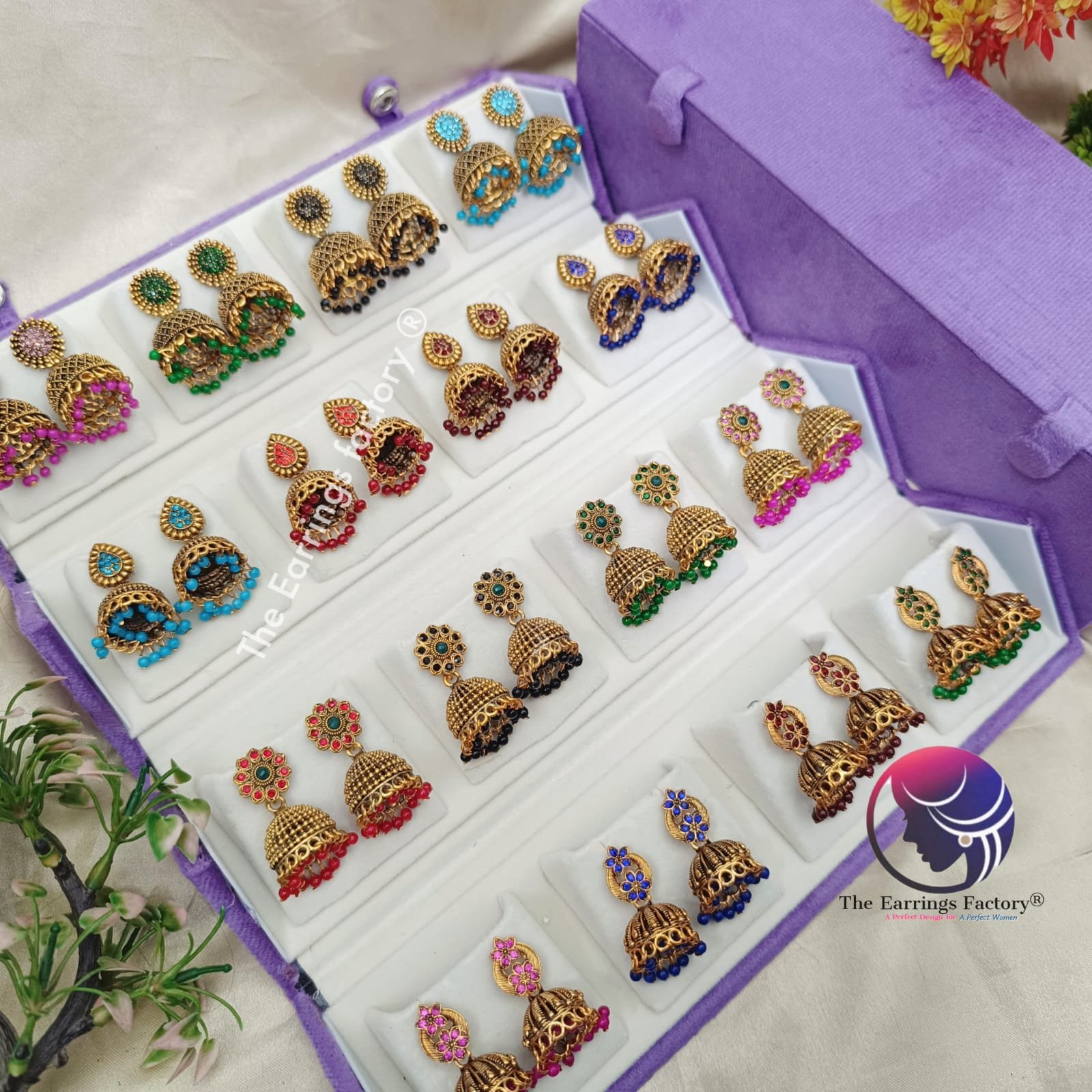 Set of 16 pair Earrings With Folding Jewellery box