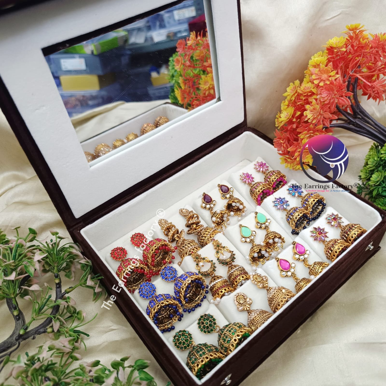 Set of 12 pair Earrings With Square Jewellery box