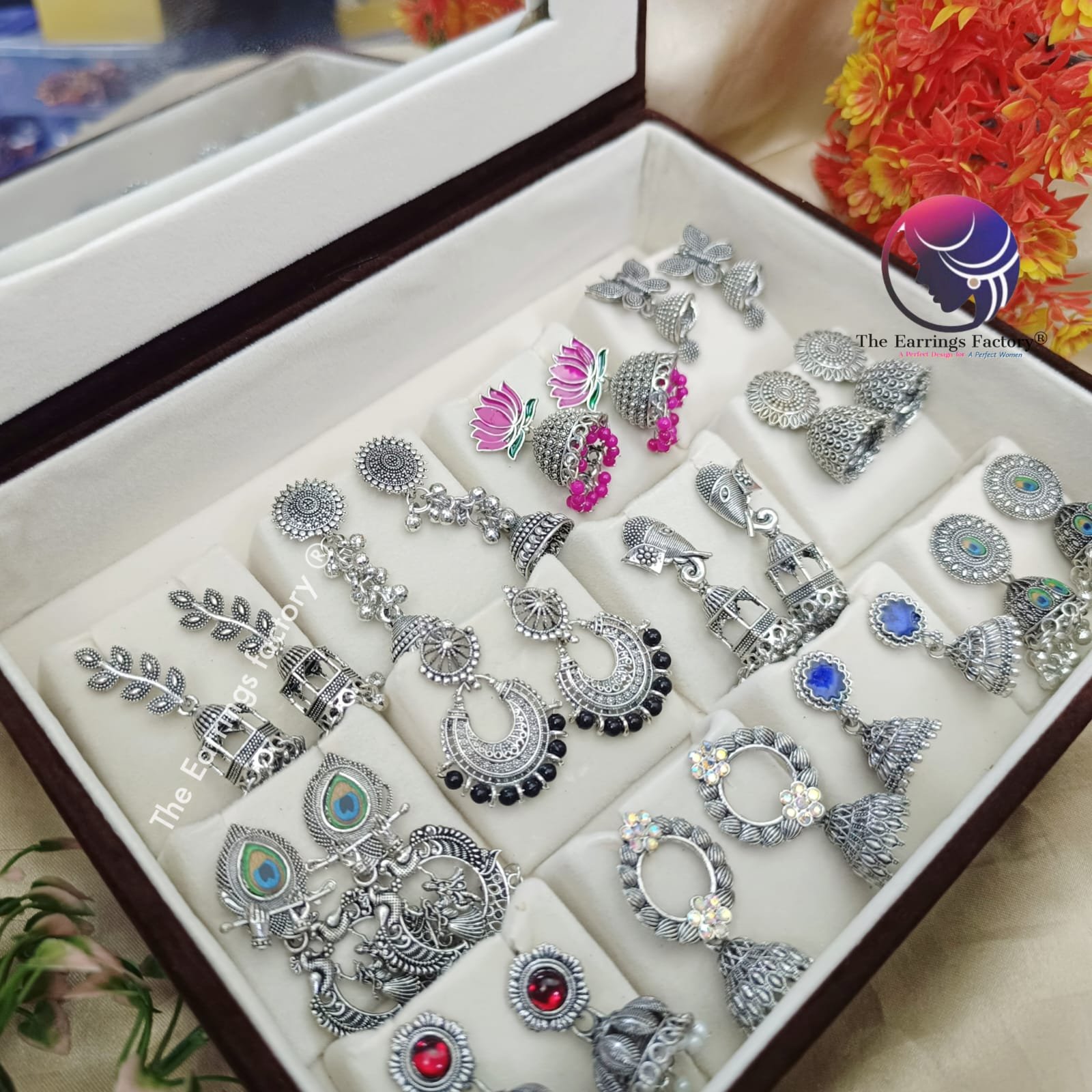 Set of 12 pair Earrings With Square Jewellery box