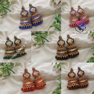Traditional Golden Colourful Pearl Beads Stone Jhumka