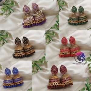 Traditional Golden Colourful Pearl Beads Stone Jhumka