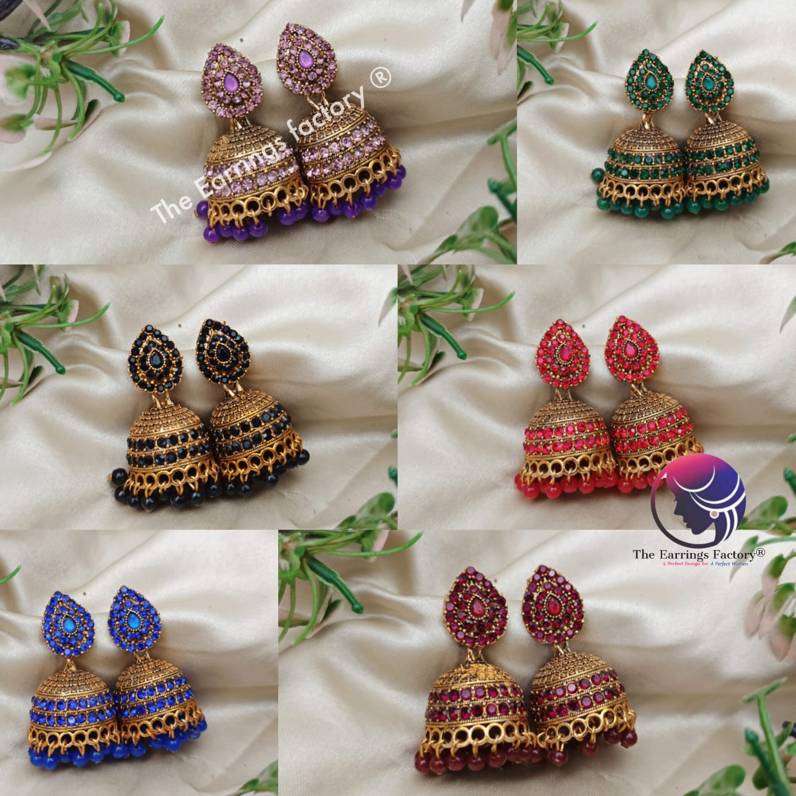 Traditional Golden Colourful Pearl Beads Stone Jhumka