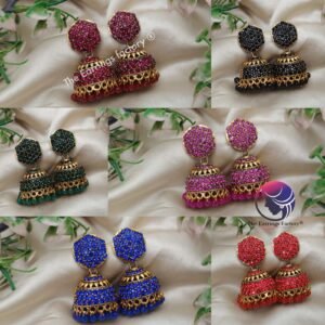 Traditional Golden Colourful Pearl Beads Stone Jhumka