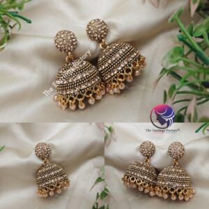 Traditional Weightless Golden Pearl beads stone jhumka