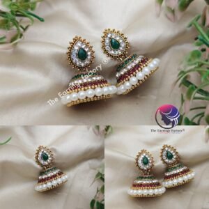 Traditional Golden Pearl beads Multi stone jhumka