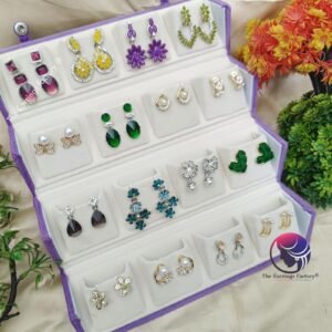 Set of 16 pair Earrings With Folding Jewellery box