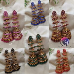 Trending Weightless Golden Floral Stone Layer Long Jhumka