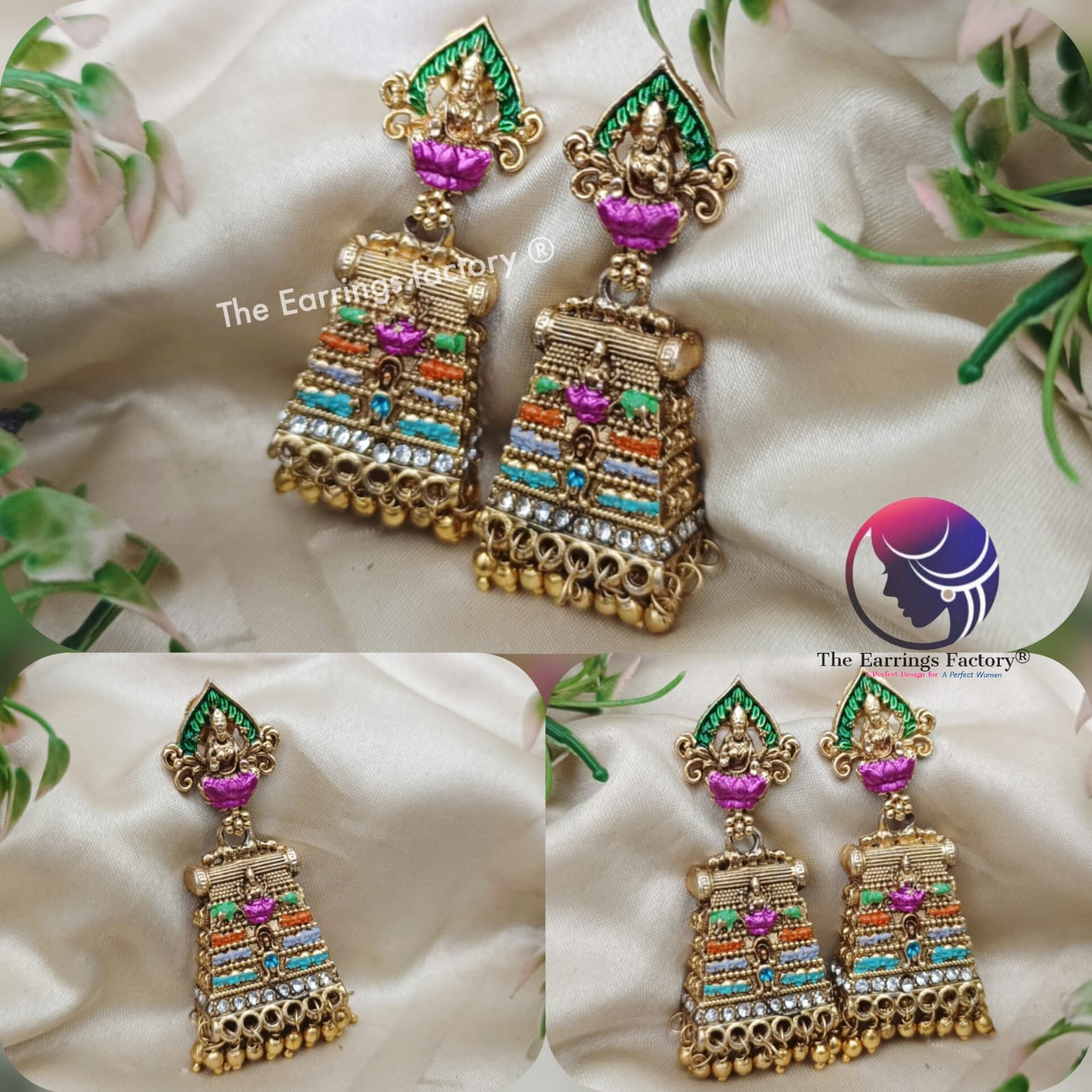 Traditional Gopuram Antique Colourful Lakshmi Jhumka
