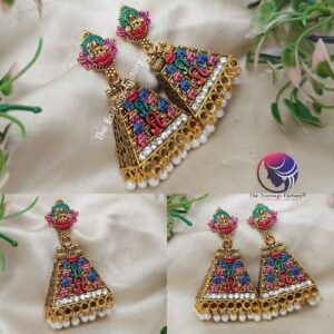Traditional Gopuram Multi colour Golden Temple Jhumka